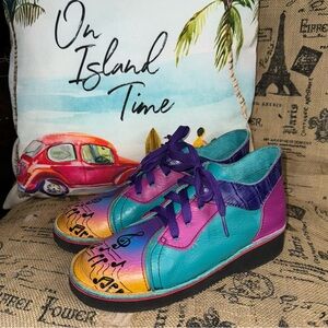 Soletech Hand Made Multicolor Leather Musical Notes Lace-Up Shoes Size 7